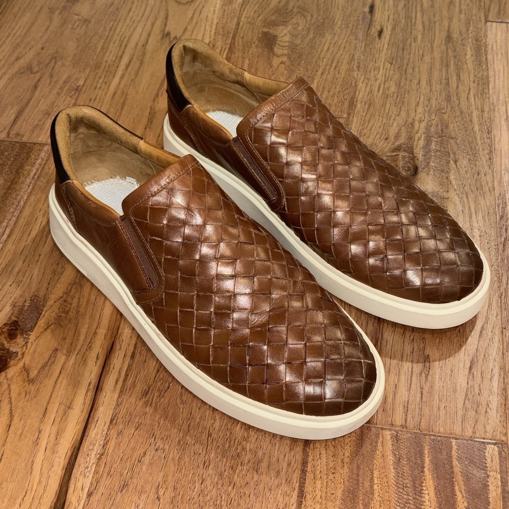 Allen Edmonds Alpha Brown Leather Sneakers Shoes Men's Size 12 3E Woven Slip-on
